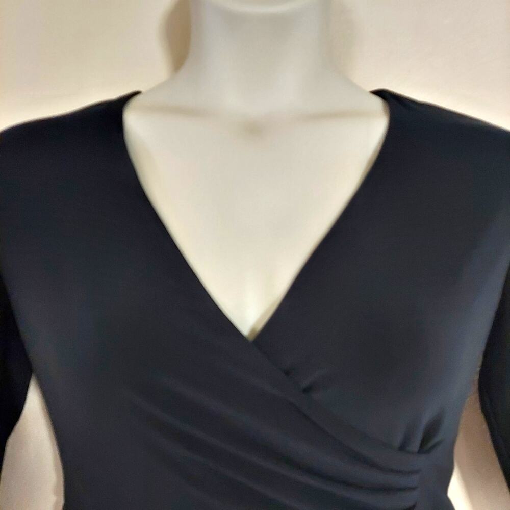 LAUREN Ralph Lauren Women's Black Belted V-Neck Fit & Flare Dress - Picture 8 of 11